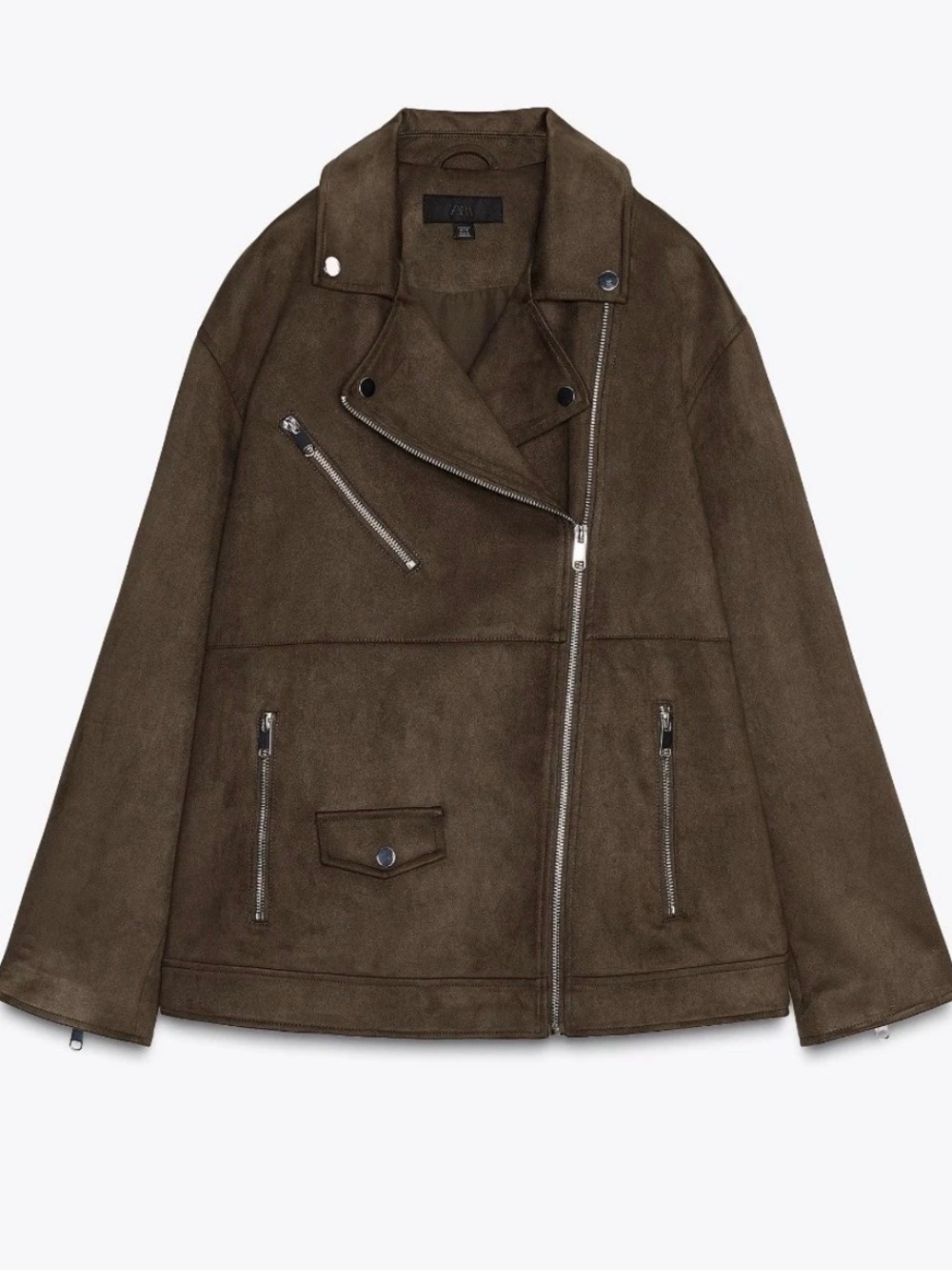 New Zara Women Faux Suede Biker Jacket  S  3046/284 Khaki  vest coat overshirt